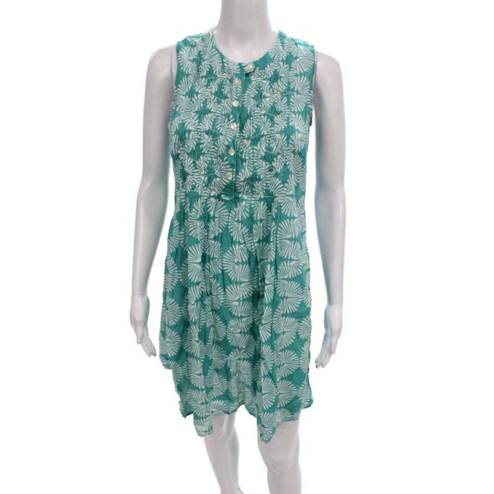 Roberta Roller Rabbit Womens Shift Dress Green Batik Cotton Sleeveless Size S